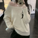 DAIIIBABYYY  -  Korean Backless Bow Female Autumn and Winter Slouchy Round Neck Long Sleeve Sweater Top Oversized Sweater