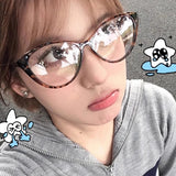 DAIIIBABYYY  -  Retro Big Frame Cat Eye Eyewear Spicy Girls Reading Glasses Solid Color Black Leopard Anti Blue Light Lenses Eyeglasses Goggles