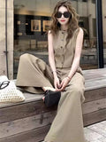 DAIIIBABYYY  -  Casual 2 Piece Pant Sets For Women Sleeveless Blazers Tops And Wide Legs Pants Summer 2024 Office Ladies Suits