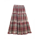 DAIIIBABYYY  -  Sweet Hot Girl Retro Plaid Patchwork Woolen Skirt Women's Autumn/Winter High Waisted A-line Long Skirt Fashion Female Clothes