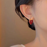 DAIIIBABYYY  -  Vintage Red Enamel Love Heart Hoop Earrings For Women 2024 Elegant Dripping Oil Temperament Earrings Wedding Jewelry Gifts