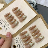 Daiiibabyyy 10pcs detachable handmade artificial nails Maillard press on acrylic nails almond brown coffee ballet false nail for fall winter