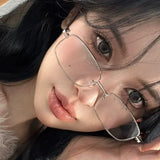 DAIIIBABYYY  -  Harajuku Metal Square Frame Glasses Y2K Women's Retro Small Glasses Girls Japanese Glass Eyewear Decorative Anti-blue Eyeglasses