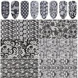 16Pcs White Black Nail Sticker Set Flower Lace Hollow Foil Transfer Decals Wraps DIY Nail Art Decoration Manicure Accessories