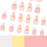 DAIIIBABYYY  -  24pcs Ins French Fake Nails 3D Yellow Sunflower Design Press on Nails White Almond False Nail Patch for Girl Wearable Full Cover