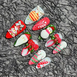 DAIIIBABYYY  -  10pcs Handmade Press on Nails Cute Christmas Almond False Nails for Girls Wearable Santa Claus Bow Xmas Bell Decor Fake Nails