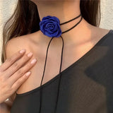 Daiiibabyyy Rose Flower Clavicle Chain Necklace for Women 4 Colors Gothic Ladies Korean Fashion Adjustable Sexy Rope Choker Y2K Accessories