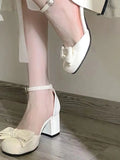 DAIIIBABYYY   -  French Sweet Mary Janes Shoes Women Butterfly Knot Elegant Round Heel Shoes Female White Solid Retro Causal Fairy Shoes Summer