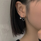 DAIIIBABYYY  -  Sweet Hollow Heart Silver Hoop Earrings Charms Stud Earrings Clips Ear Studs Clip Earring Jewelry for Women Girl Ear Ring Gift