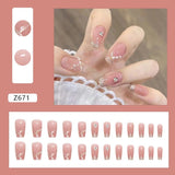 Daiiibabyyy Short Coffin Faux Pearl Pink Fake Nails Press on Short Set Sequin Cute Nail Art Reusable Fake Nails Acrylic Full Cover Tips