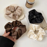 DAIIIBABYYY  -  Summer Satin Fabric Large Scrunchies Solid Color White Brown Hair Rope Ties Women High-end Temperament Headband Ponytail Holder