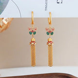 DAIIIBABYYY  -  Steel Fun Jewelry Retro Colorful Enamel Butterfly Earrings for Women Girl 2024 New Chinese Style Flower Tassel Drop Earring Gift