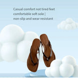 DAIIIBABYYY   -  Cowhide plate  Thin strap toe sandals women's summer beach flip-flops wear sandals with thick heels