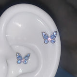 Daiiibabyyy New Fashion Personality Bling Blue Zircon Butterfly Earrings for Women Exquisite Stainless Steel Studs Sweet Cool Party Jewelry