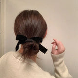 Daiiibabyyy Black Velvet Bow Scrunchies Headwear for Women Girls Korea Sweet Retro Classic Ponytail Elastic Hair Band Hair Accessories