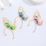 Daiiibabyyy Sweet Colorful Gradient Butterfly Clip Earrings for Women Romantic Rhinestone Genie Ear Loop Ear Accessories Fashion Jewelry