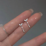 Daiiibabyyy 925 Silver Needle Simple Inlaid Zircon for Women Wedding Jewelry Accessories Leaf Star Butterfly Silver Color Earrings Wholesale