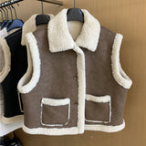 DAIIIBABYYY  -  Winter Fashion Warm Vest Short Waistcoats Womens Sleeveless Jacket Lambswool Women Patchwork Coat Ladies Casual Tops