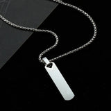 DAIIIBABYYY  -  Custom 4x1x0.5cm Stainless Steel Glossy Rectangular Pendant Necklace for Men Women Simple Popular Street Party Punk Jewelry Gift