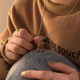 Daiiibabyyy Fashion Cute Plush Bear Pendant Necklace Women Korean Bear Long Sweater Neck Chain Necklaces Party Jewelry Gift