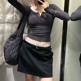 Daiiibabyyy   -  Women's Fashion Solid Colour Back Zip A-line Mini Skirt Vintage Women's Chic Lady Skirt Waistband High Waist Half-body Skirt