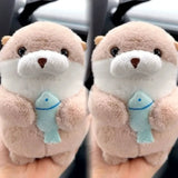 Daiiibabyyy Cute Otters Holding Fish Plush Doll Keyrings Lightweight Hanging Pendant Props For School Bag Key Wallet Doll Toy Gifts 12cm