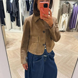 DAIIIBABYYY  -  Women Vintage Single Breasted Slim Short Coat Elegant Lapel Long Sleeves Cropped Jacket With Pocket Autumn Lady Street Tops