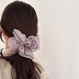 DAIIIBABYYY  -  Spring And Summer New High Grade Floral Ponytail Gauze Headdress For Sweet Girls  Satin Pleated High Stretch Hair Accessories