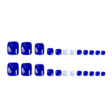 DAIIIBABYYY  -  24pcs/box Fake Toenails Deep Blue Artificial Press On Toenail Tips Full Cover Square False Toe Nails Summer Nail Art For Girls