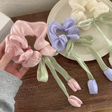 DAIIIBABYYY  -  New Satin Headband Girls Sweet Tulip Shaped Large Intestine Headband Handmade Bow Headband Tied Ponytail Headband Versatile