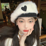 Daiiibabyyy New Fluffy Soft Women Rabbit 's Hair Berets French Artist Style Warm Winter Beanie Hat Beret Solid Color Elegant Lady