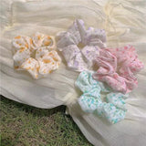 DAIIIBABYYY  -  Sweet Floral Large Scrunchies Ins Trendy Pink White Elastic Hair Bands Fresh Fairy Hair Accessories Summer New Hair Ties Ropes