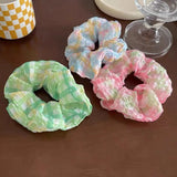 DAIIIBABYYY  -  Spring Summer Simple Fresh Plaid Hair Ties Rope Girl Green Pink Scrunchies Cute Sweet Fairy Bun Ponytail Holder Gum Rubber Bands