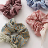 DAIIIBABYYY  -  Korean New Sweet Cute Colorful Check Fabric Elastic Scrunchie High-grade Handmade Bow Hair Accessories Horsetail Hair Rope