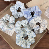 DAIIIBABYYY  -  2024 Sea Blue Polka Dot Scrunchies Fashion Gilrs Floral Plaid Large Intestine Hair Ties Ropes Women Sweet Versatile Rubber Bands