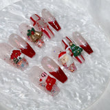 DAIIIBABYYY  -  Handmade Press on Nails Christmas Eve New Year Fake Nail Tips Wearable Full Cover 3D Santa Claus Design French False Nail Tips