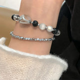 DAIIIBABYYY  -  Chinese Style Irregular Stone Beads Bracelet for Women Minimalist Grey Circular Geometric Beads Y2K Accessories Fashion Jewelry