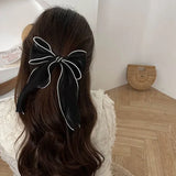 Daiiibabyyy Fashion Black White Butterfly Pearl Ribbon Hair Clips for Women Elegant Bowknot Spring Hairpin Hair Accessories Wholesale