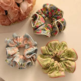 DAIIIBABYYY  -  Elastic Scrunchies Women Flower Hair Band Vintage Ponytail Holder Floral Hair Tie Fashion Hair Rubber Bands Hair Accessories