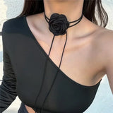 Daiiibabyyy Rose Flower Clavicle Chain Necklace for Women 4 Colors Gothic Ladies Korean Fashion Adjustable Sexy Rope Choker Y2K Accessories