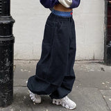 DAIIIBABYYY  - Harajuku Street Fashion Women Baggy Jeans Fold Detail Y2K Oversized Denim Pants Hip Hop Loose Sweatpants  Dark Blue