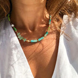 Daiiibabyyy New Bohemia Seed Beaded Natural Stone Choker Necklace for Women Girls Beach Boho Party Trend Jewelry