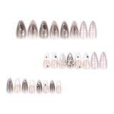 Daiiibabyyy 24Pcs French White Fake Nails Almond Ballet Flame Marble False Nails Press ons Wearable Y2k Nails Art Full Cover Manicure Tips