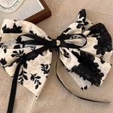 DAIIIBABYYY  -  New Vintage Print Bow Ink Skirt Elastic Scrunchie Headband Elegant Fashion Lady Ponytail Streamer Hair Rope Hair Accessories