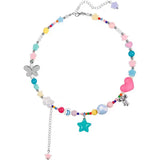 DAIIIBABYYY  -  Summer Y2K Colorful Dopamine Star Pendant Heart Flowers Beaded Necklace for Women Cute Sweet Acrylic Crystal Neck Chain