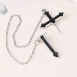 DAIIIBABYYY  -  Fashion Punk Black Cross Stud Earrings Teens Vintage Rock Pride Long Chain Ear Cuffs Women Earrings Girls Halloween Jewelry