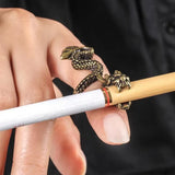 DAIIIBABYYY  -  Vintage Personality Gold-Plated Cigarette Holder Ring of Cigarette Holder Bracket Chinese Dragon Rings for Men Party Jewelry