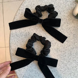 Daiiibabyyy Black Velvet Bow Scrunchies Headwear for Women Girls Korea Sweet Retro Classic Ponytail Elastic Hair Band Hair Accessories