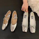 DAIIIBABYYY  -  2024 SliveSpring New Women Flat Shoes Fashion Gold Ladies Round Toe Sahllow Ladies Elegant Mary Jane Shoes Soft Dress Ballerinas