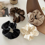 DAIIIBABYYY  -  Summer Satin Fabric Large Scrunchies Solid Color White Brown Hair Rope Ties Women High-end Temperament Headband Ponytail Holder